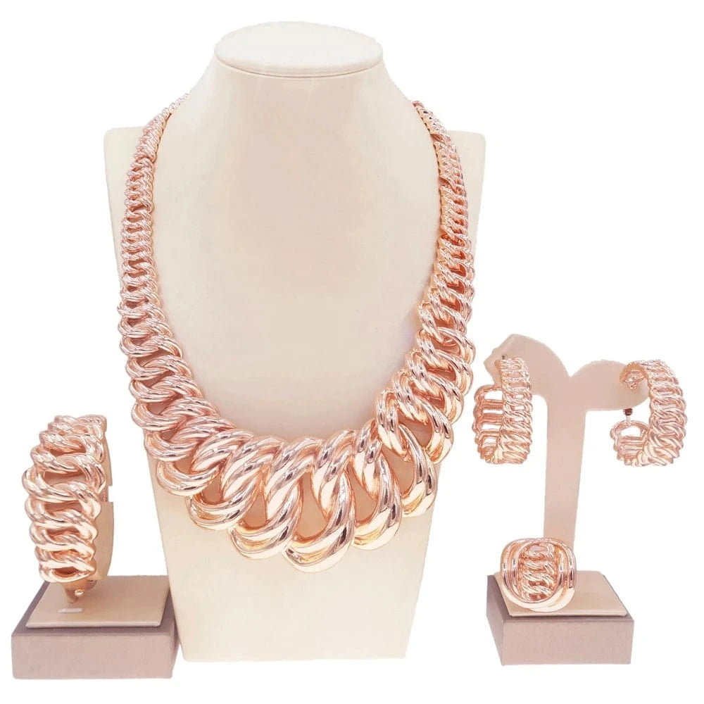 Italian Big Cuban Chain Jewelry Sets / Adjustable / Rose Zhuerrui Italian Big Cuban Chain Jewelry Sets Luxury Brazilian Gold Design Jewelry Set Exaggerated Nigerian Trend Necklace H0078