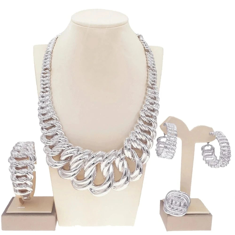 Italian Big Cuban Chain Jewelry Sets / Adjustable / silver Zhuerrui Italian Big Cuban Chain Jewelry Sets Luxury Brazilian Gold Design Jewelry Set Exaggerated Nigerian Trend Necklace H0078