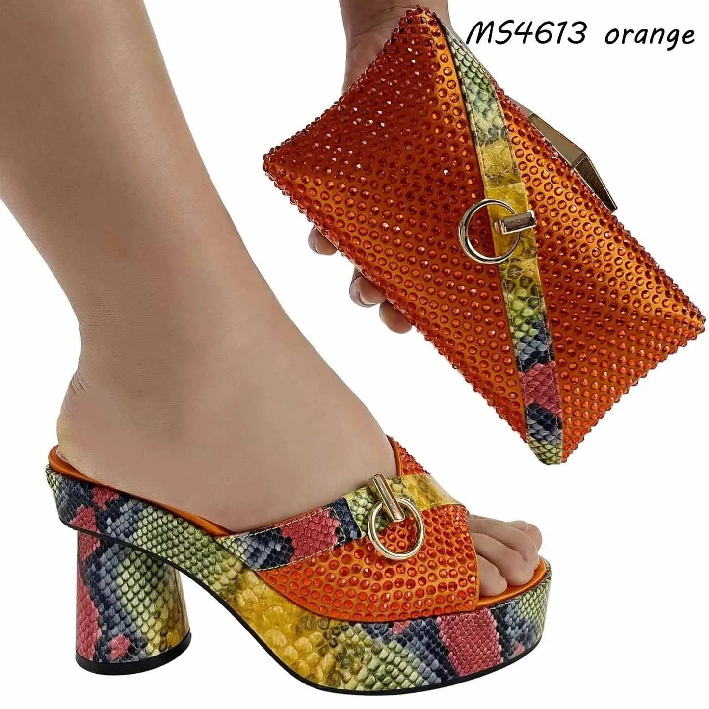 Italian Shoe Bag Set Chunky Low Heels and Matching Clutch African women pump Nigerian Women Party Shoe Bag Set