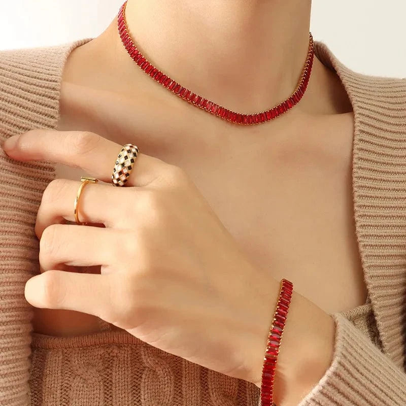 IVIAPRO Jewelry New Arrival Luxury Non Tarnish & Waterproof Shiny Baguette Stainless Steel 18K Gold Plated Statement Necklace