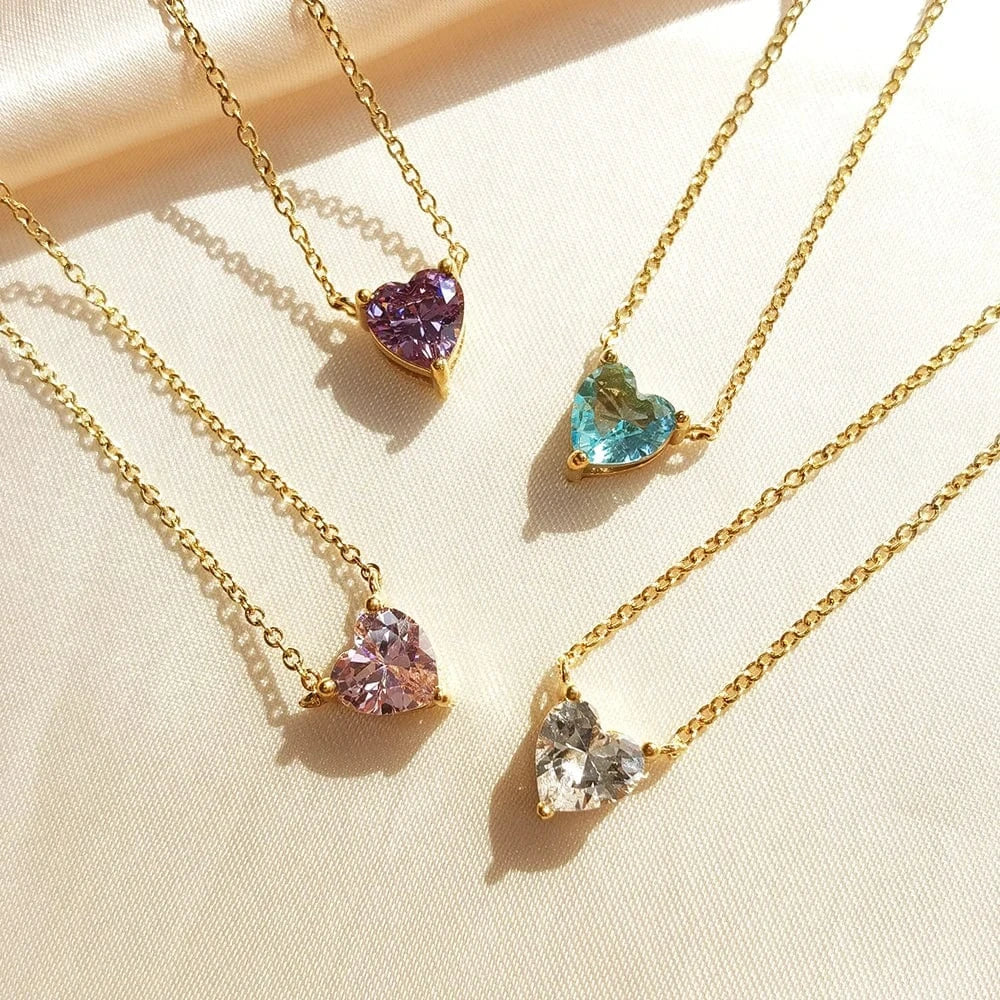 IVIAPRO Trendy Jewelry 18K Gold Plated Stainless Steel Necklace Heart Zircon Pendant Necklace for Women