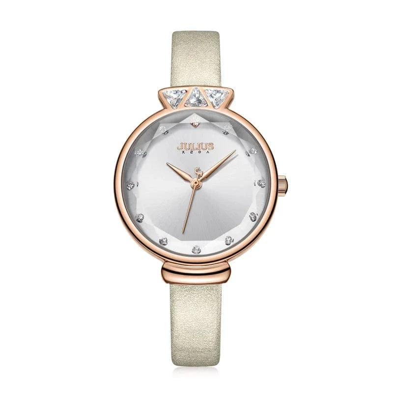 Ivory Aquarius CZ Julius Lady Women's Watch Japan Quartz Fashion Rhinestones Hours Bracelet Real Leather Girl's Gift Box