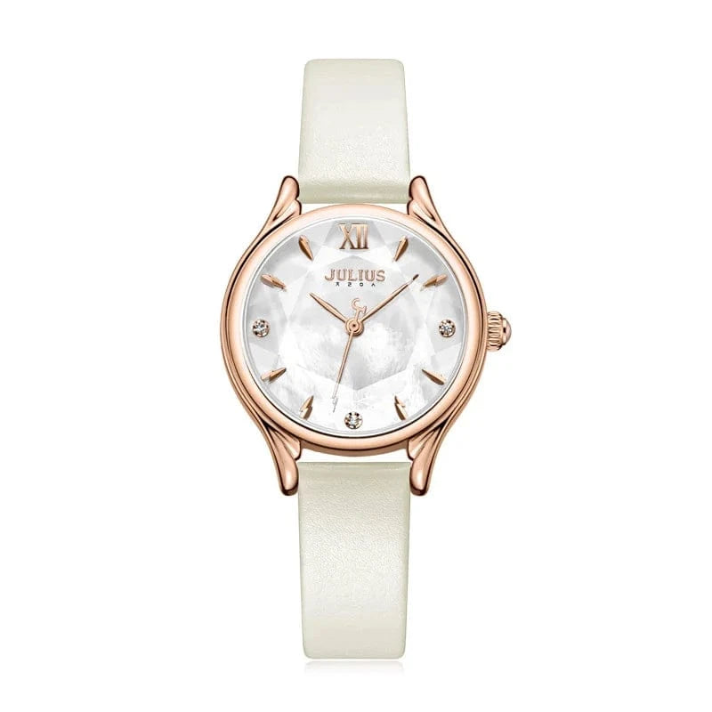 Ivory Mother-of-pearl Women's Watch Japan Quartz Elegant Fashion Hour Bracelet Real Leather Clock Girl's Birthday Gift Julius Box