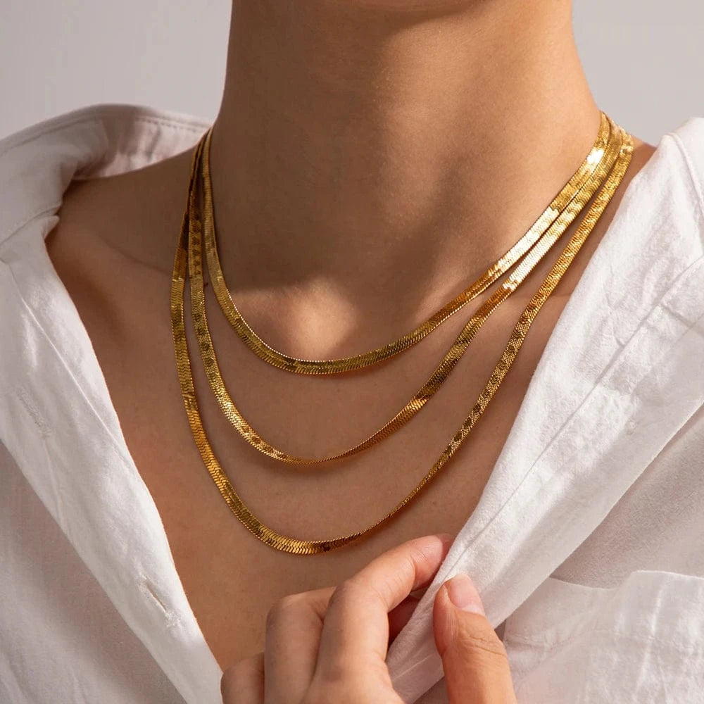 J&D Jewelry 3mm Chains Stainless Steel Choker Stacking Jewelry Embossing Heart Flat Snake Chain Necklace