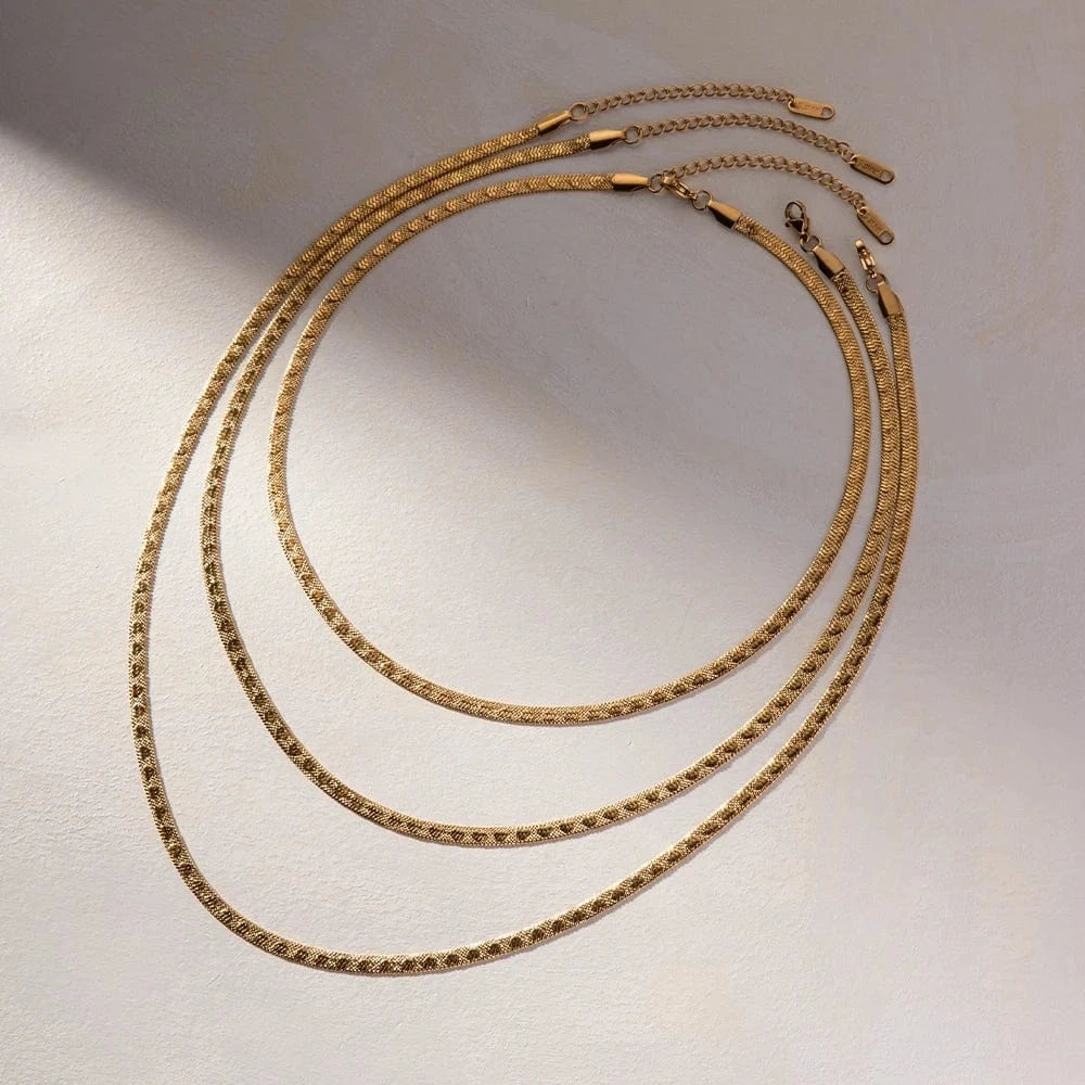 J&D Jewelry 3mm Chains Stainless Steel Choker Stacking Jewelry Embossing Heart Flat Snake Chain Necklace