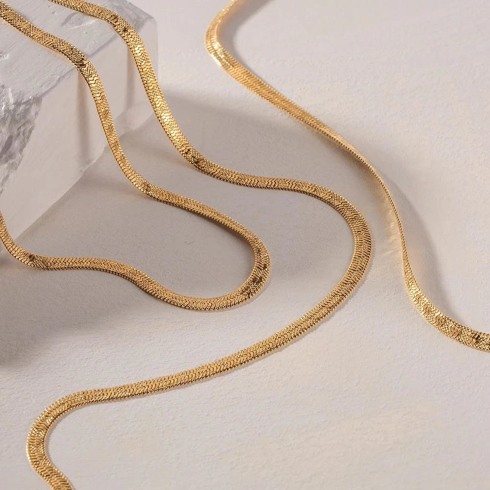J&D Jewelry 3mm Chains Stainless Steel Choker Stacking Jewelry Embossing Heart Flat Snake Chain Necklace
