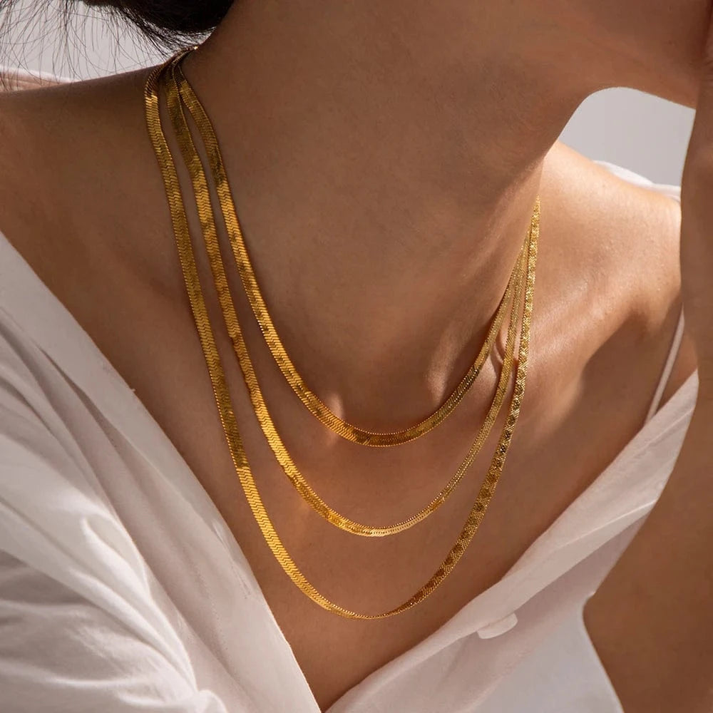 J&D Jewelry 3mm Chains Stainless Steel Choker Stacking Jewelry Embossing Heart Flat Snake Chain Necklace