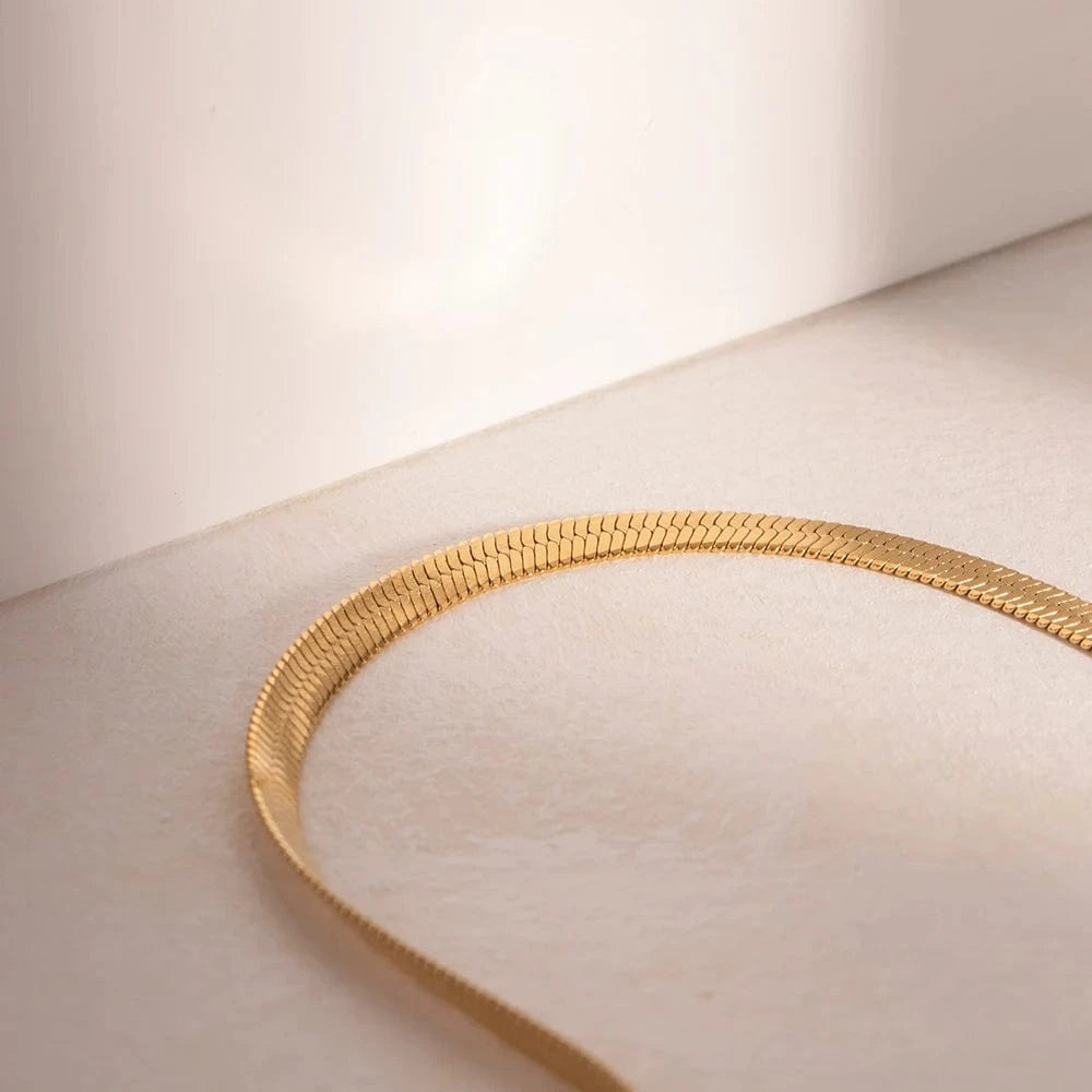 J&D Jewelry 4mm Snake Chains Stainless Steel Choker Necklace Stacking Jewelry Flat Snake Chain Necklace