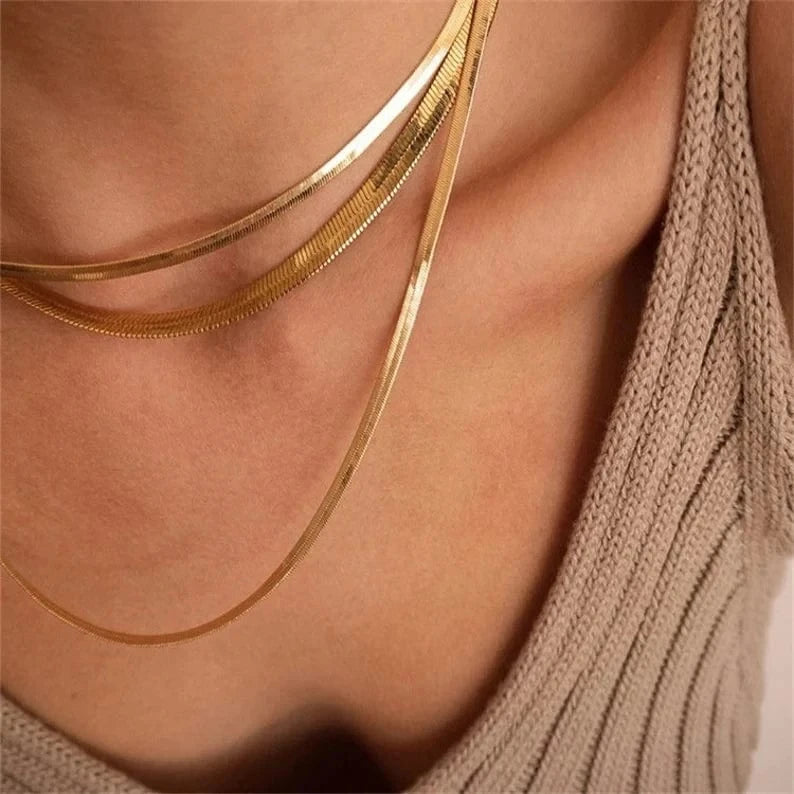 J&D Jewelry 4mm Snake Chains Stainless Steel Choker Necklace Stacking Jewelry Flat Snake Chain Necklace