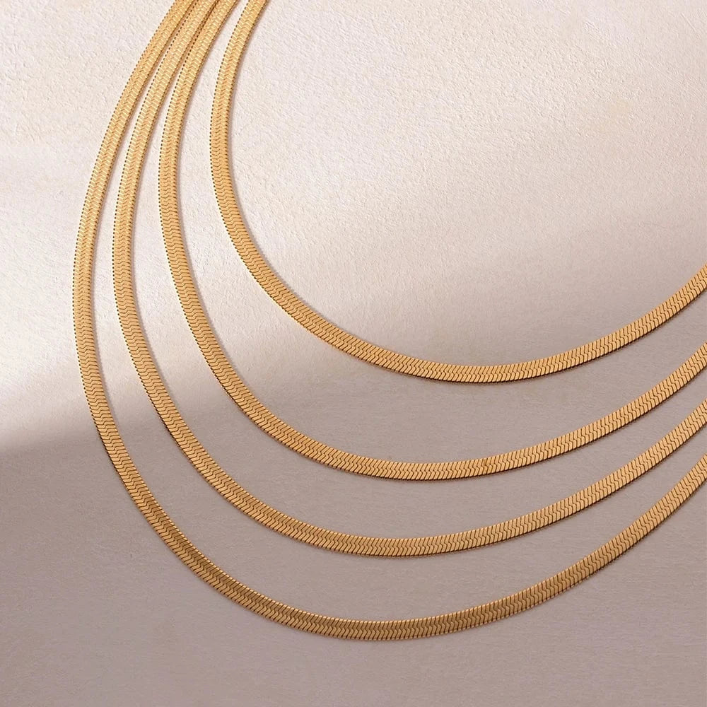 J&D Jewelry 4mm Snake Chains Stainless Steel Choker Necklace Stacking Jewelry Flat Snake Chain Necklace