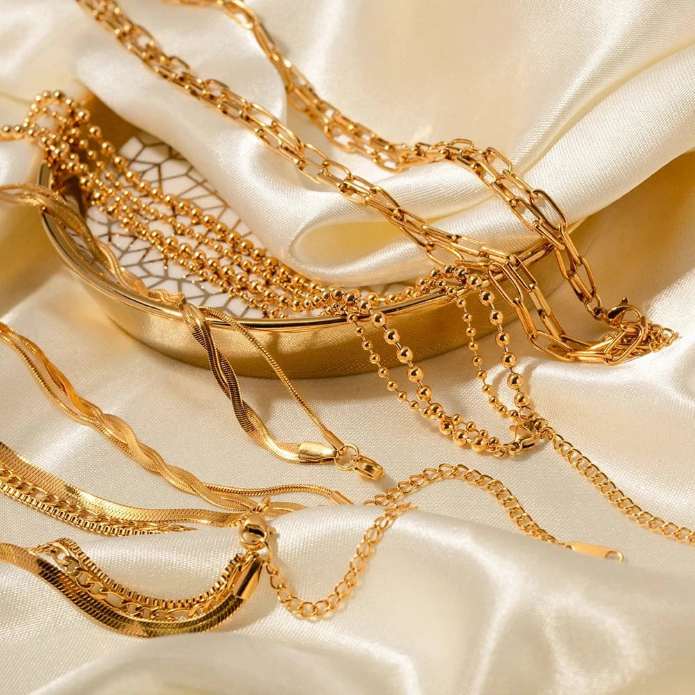 J&D Jewelry Stainless Steel Figaro Double Layer Necklace Snake Paperclip Chain Stacking Layer Chain Necklace