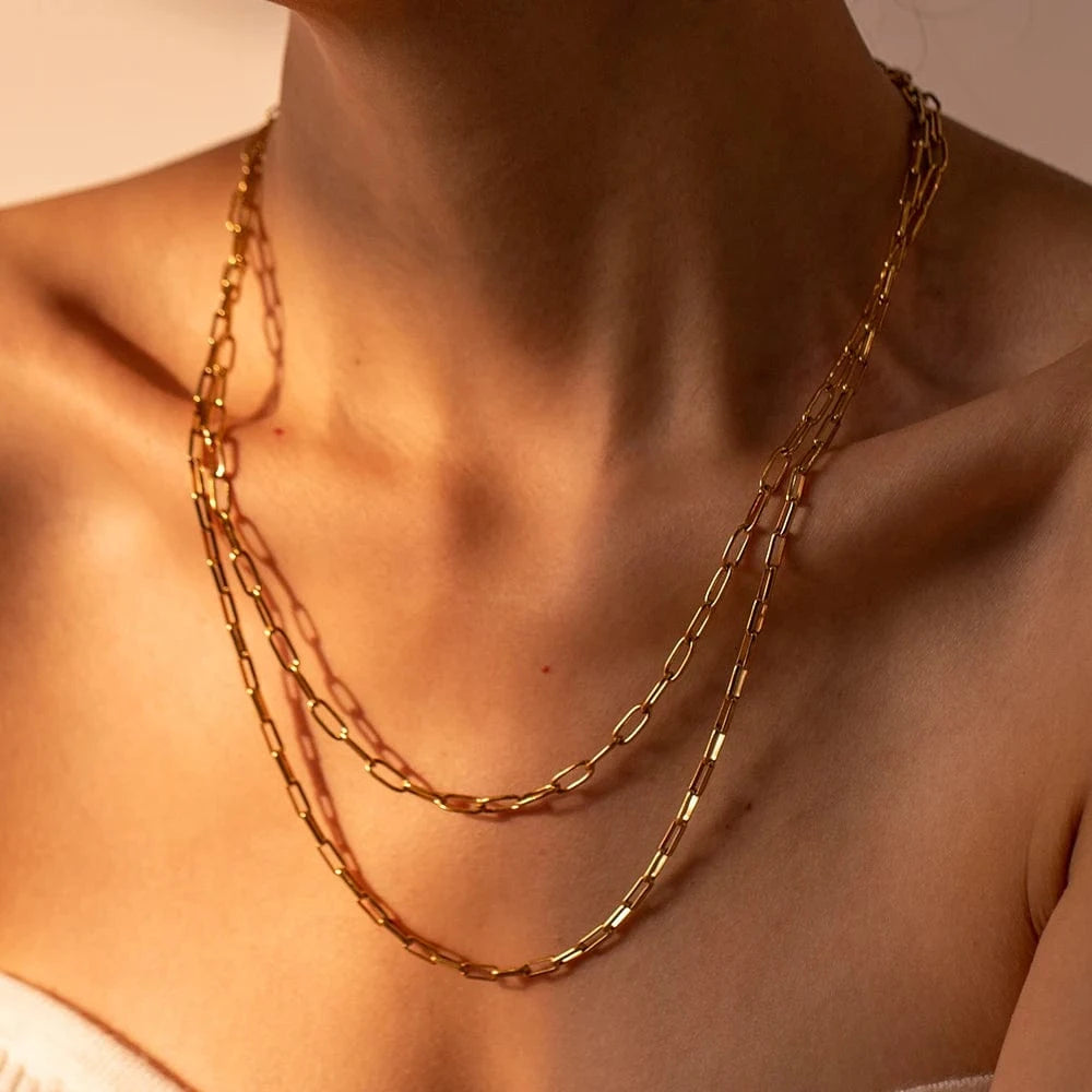 J&D Jewelry Stainless Steel Figaro Double Layer Necklace Snake Paperclip Chain Stacking Layer Chain Necklace