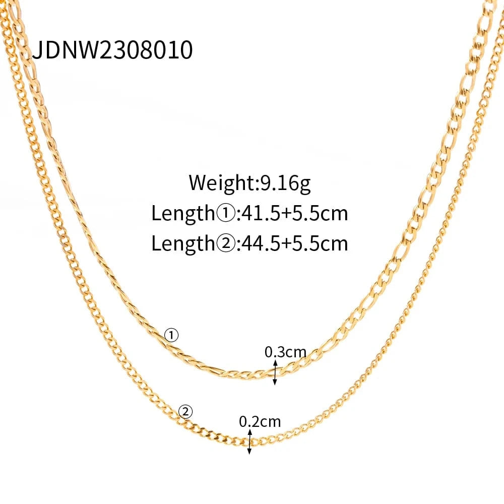 J&D Jewelry Stainless Steel Figaro Double Layer Necklace Snake Paperclip Chain Stacking Layer Chain Necklace
