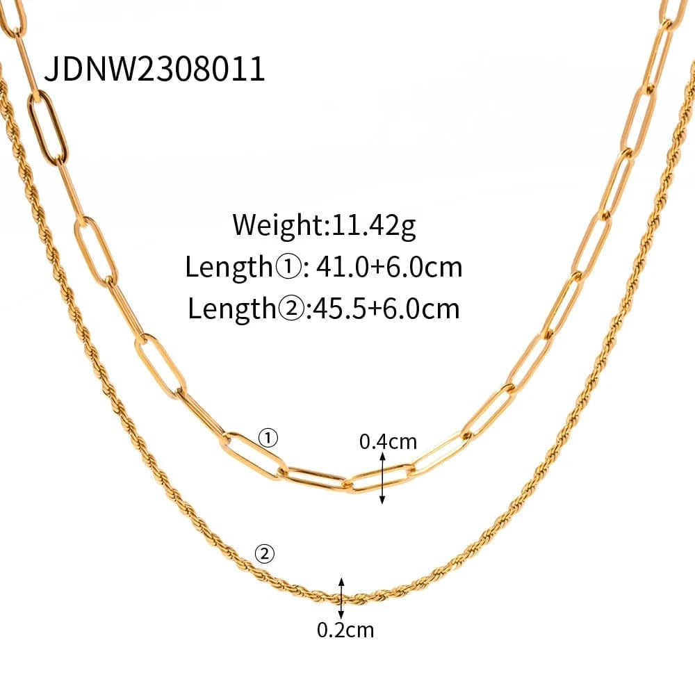 J&D Jewelry Stainless Steel Figaro Double Layer Necklace Snake Paperclip Chain Stacking Layer Chain Necklace