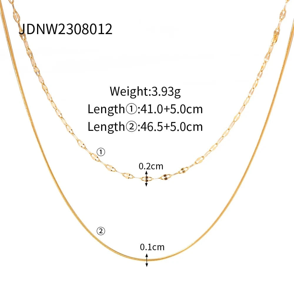 J&D Jewelry Stainless Steel Figaro Double Layer Necklace Snake Paperclip Chain Stacking Layer Chain Necklace