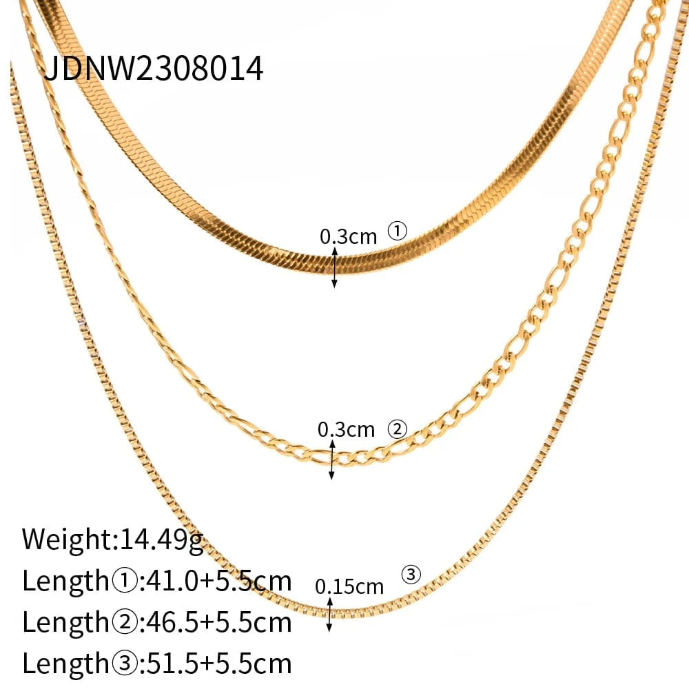 J&D Jewelry Stainless Steel Figaro Double Layer Necklace Snake Paperclip Chain Stacking Layer Chain Necklace