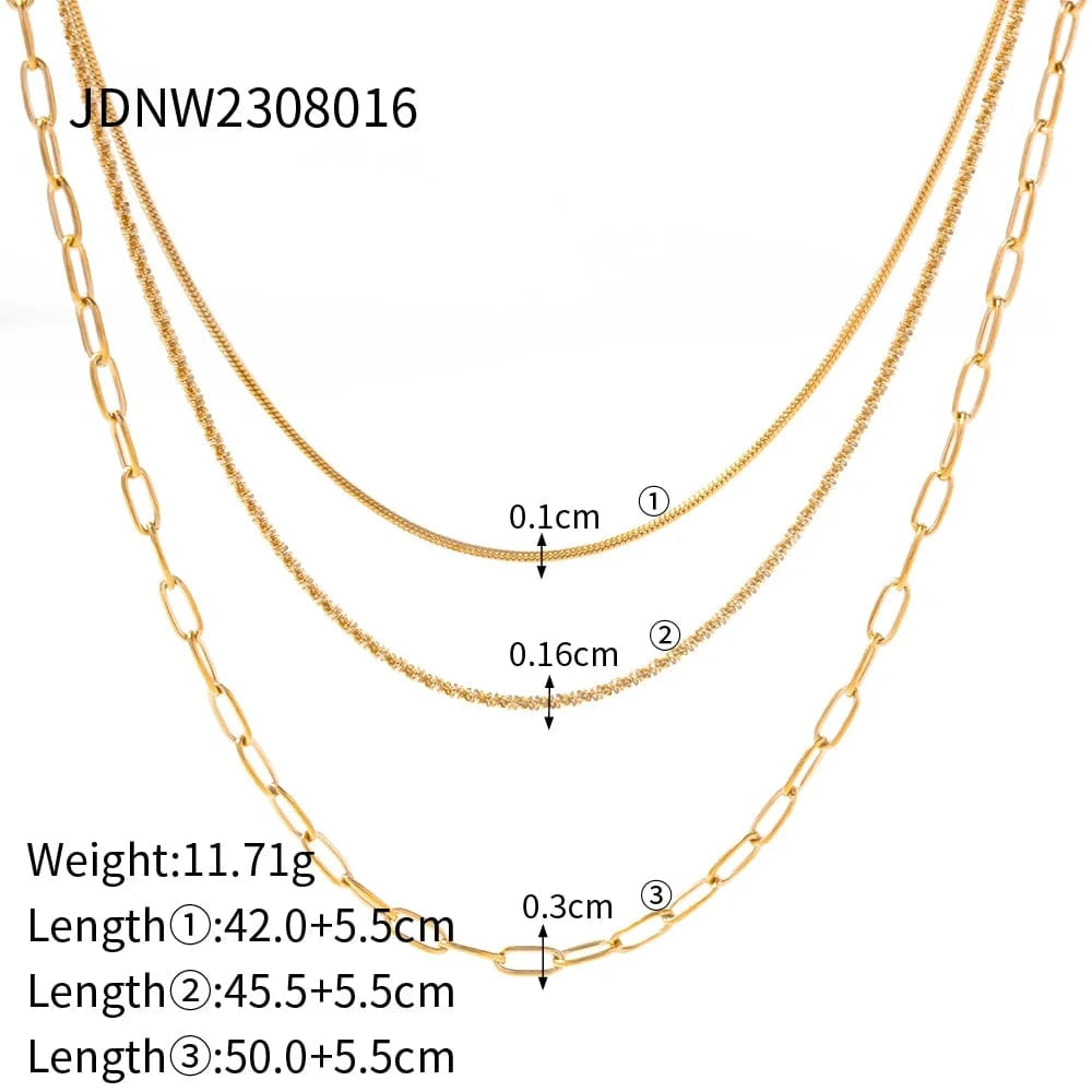 J&D Jewelry Stainless Steel Figaro Double Layer Necklace Snake Paperclip Chain Stacking Layer Chain Necklace