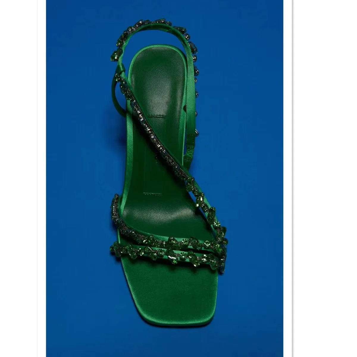 J&H 2022 design diamond straps high heeled sandals women summer trendy rhinestone stiletto chic square toe shoes