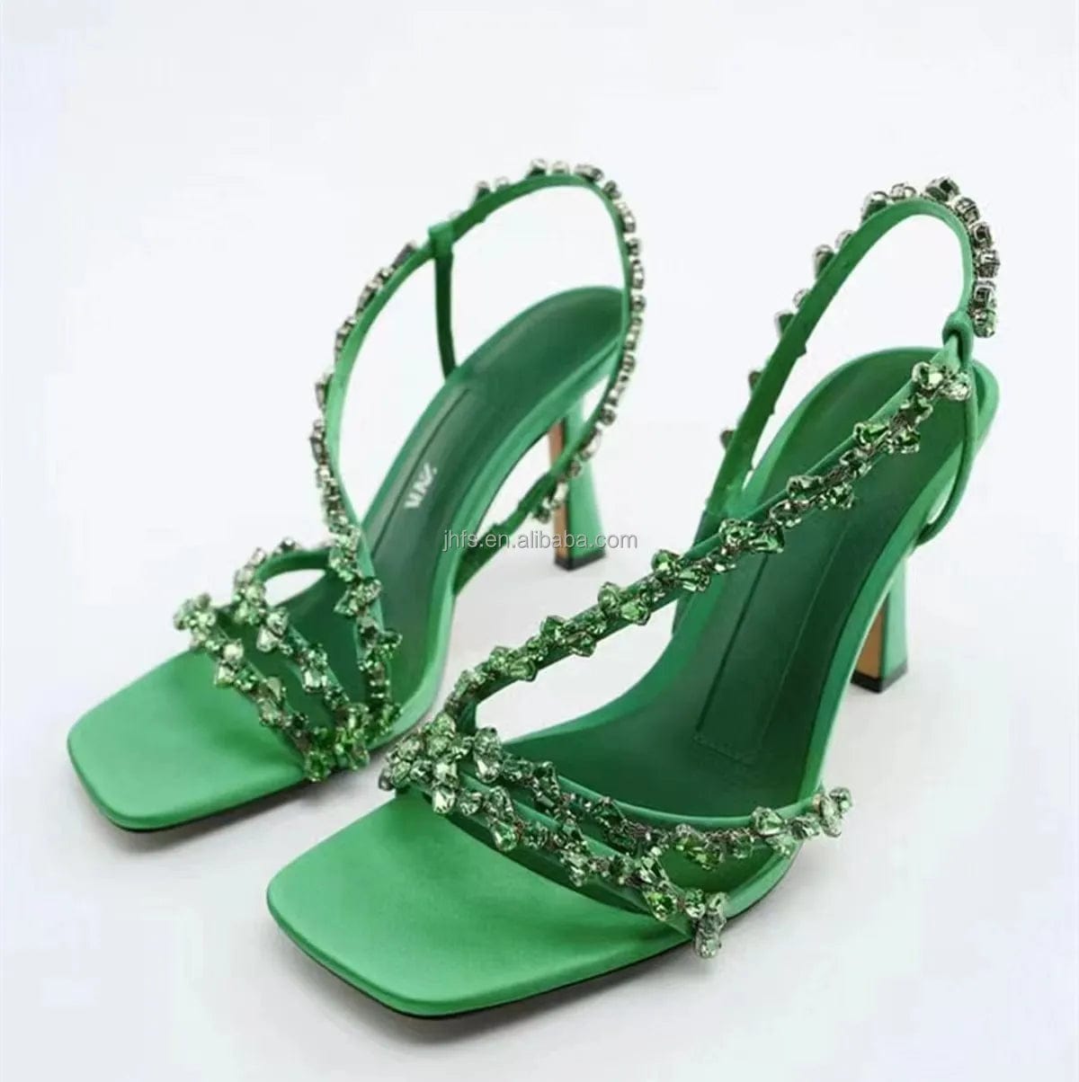J&H 2022 design diamond straps high heeled sandals women summer trendy rhinestone stiletto chic square toe shoes