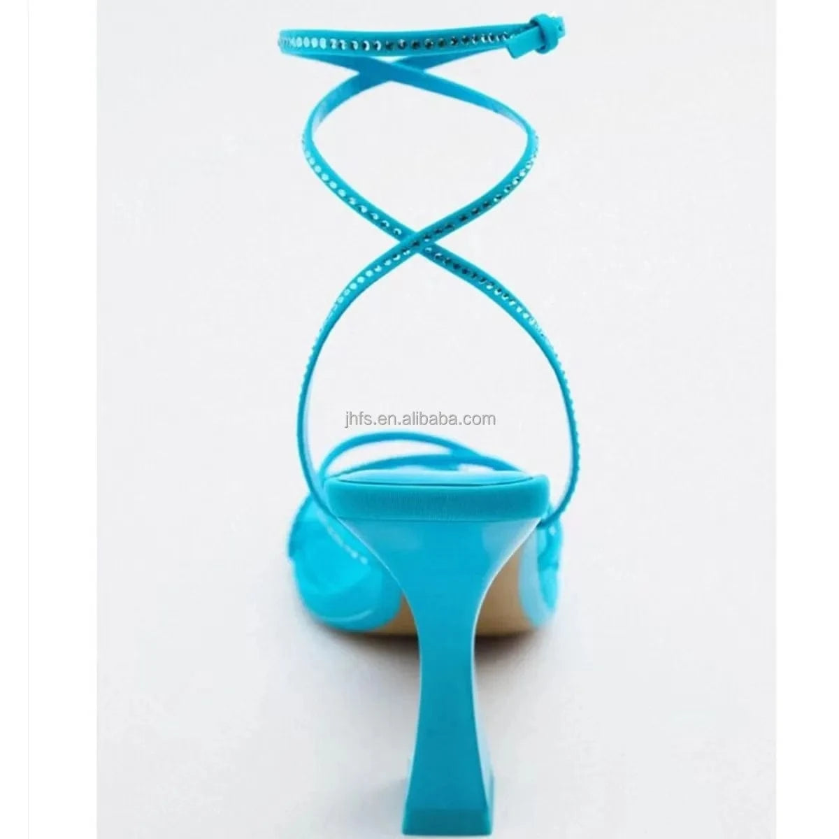 J&H 2022 new arrivals lace up square toe high heel sandals for women and ladies chic rhinestone strap sexy summer shoes