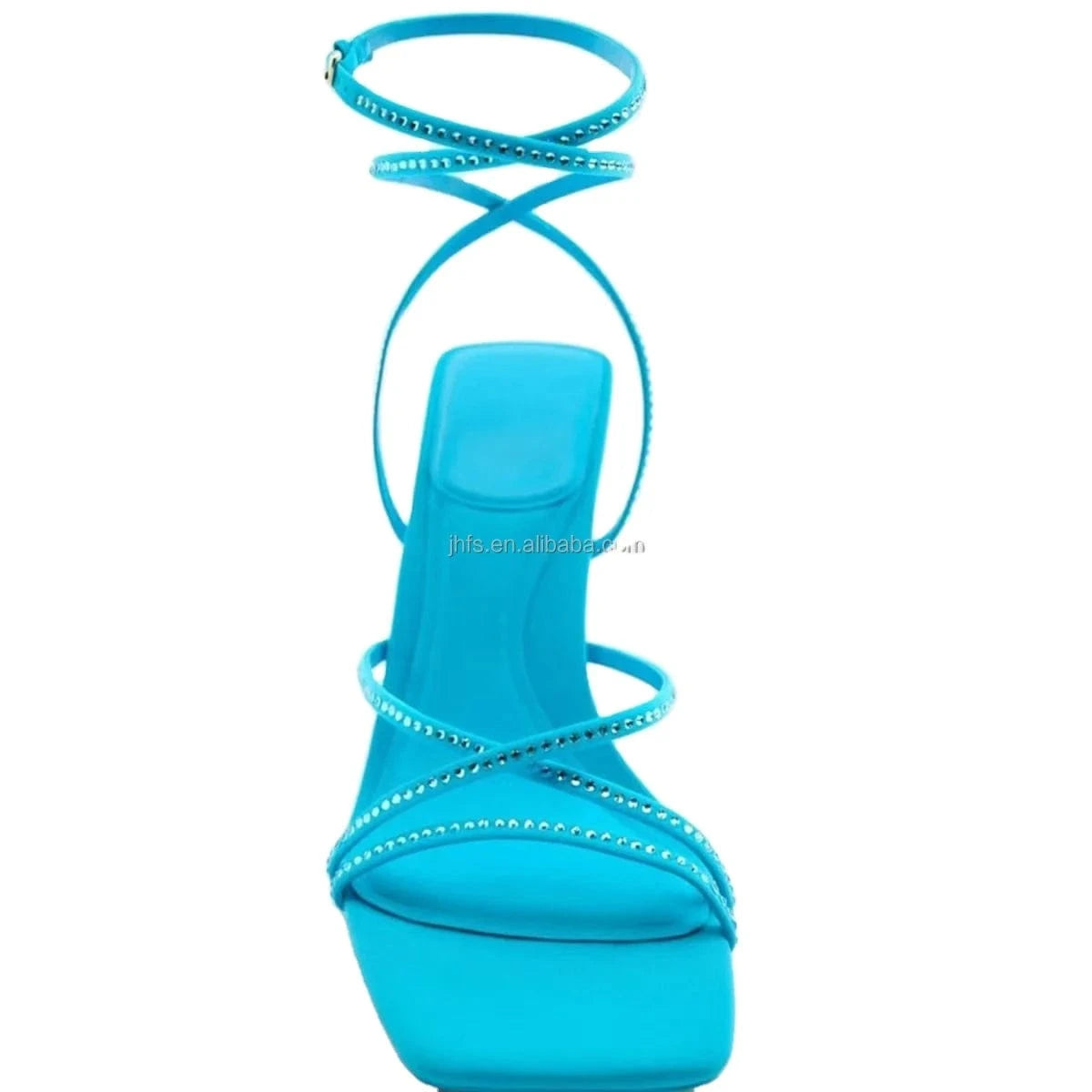 J&H 2022 new arrivals lace up square toe high heel sandals for women and ladies chic rhinestone strap sexy summer shoes