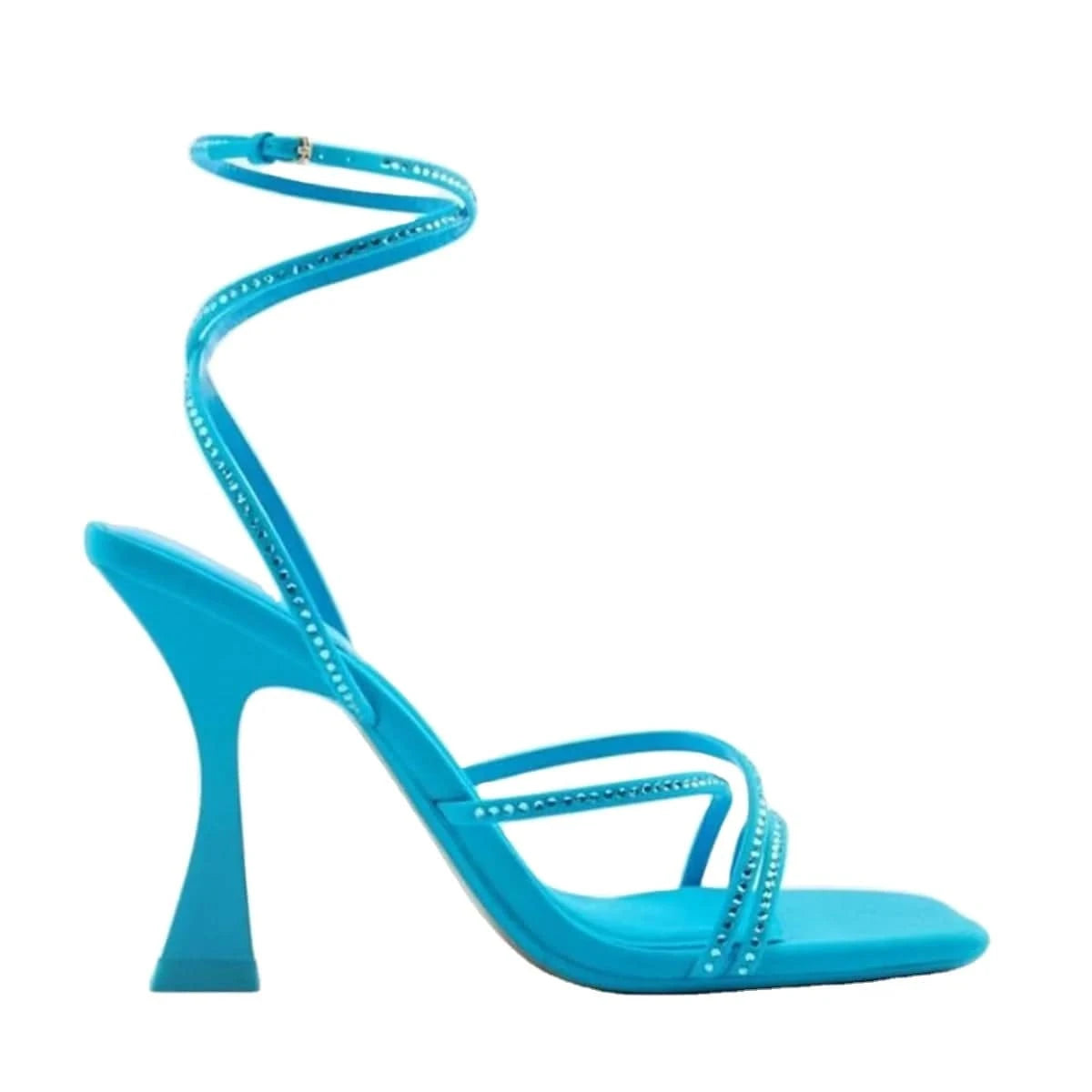 J&H 2022 new arrivals lace up square toe high heel sandals for women and ladies chic rhinestone strap sexy summer shoes