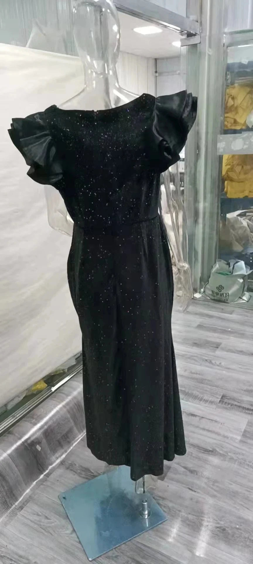 J&H 2022 new design high quality sequin evening dress with puff sleeves ladies elegance mermaid bodycon party gowns