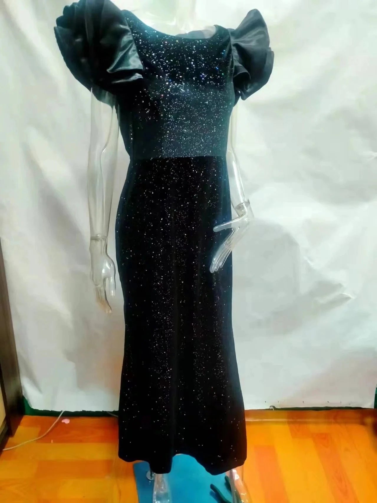 J&H 2022 new design high quality sequin evening dress with puff sleeves ladies elegance mermaid bodycon party gowns