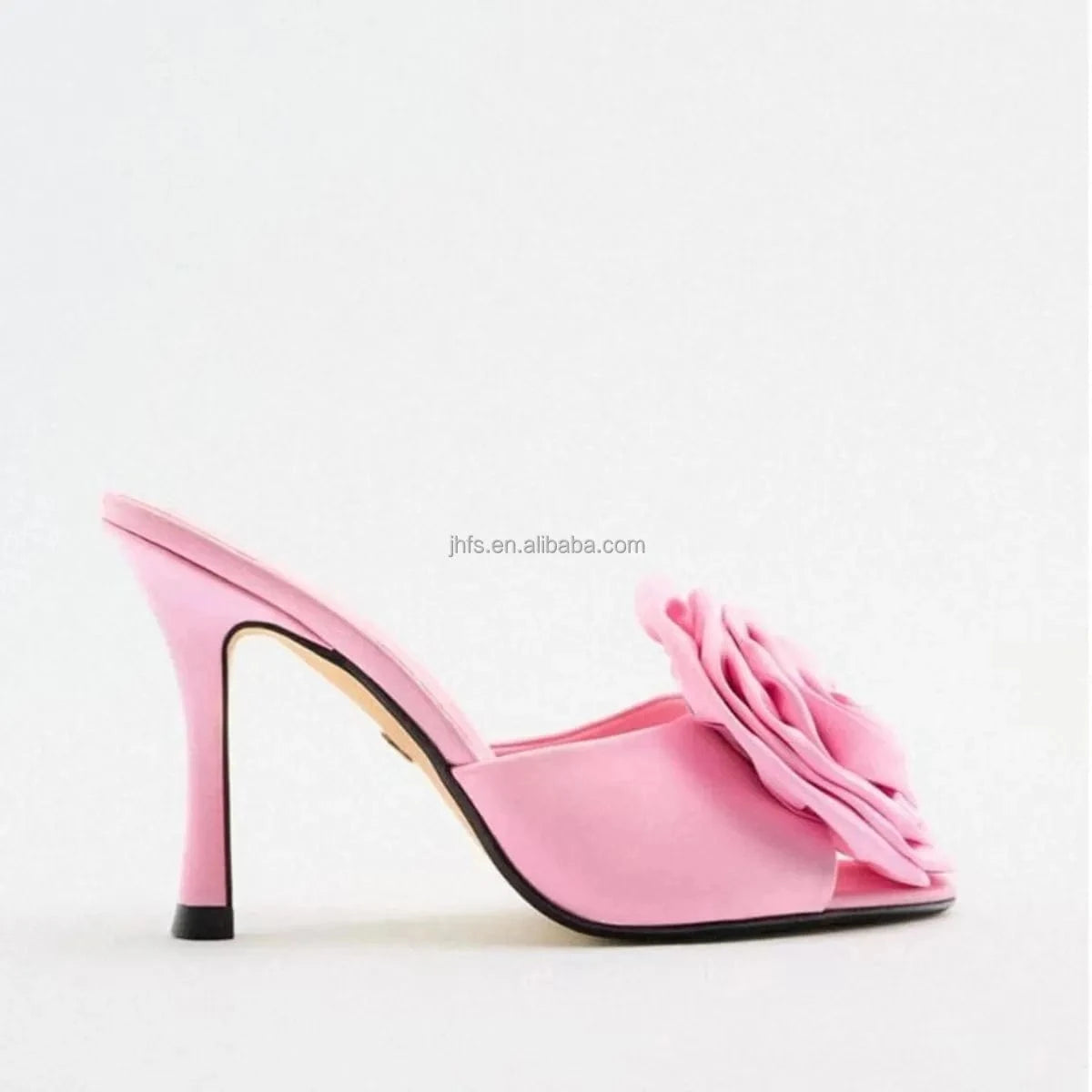 J&H 2022 new design stiletto heeled sandals with big flower pink color casual slipper heels for women and ladies