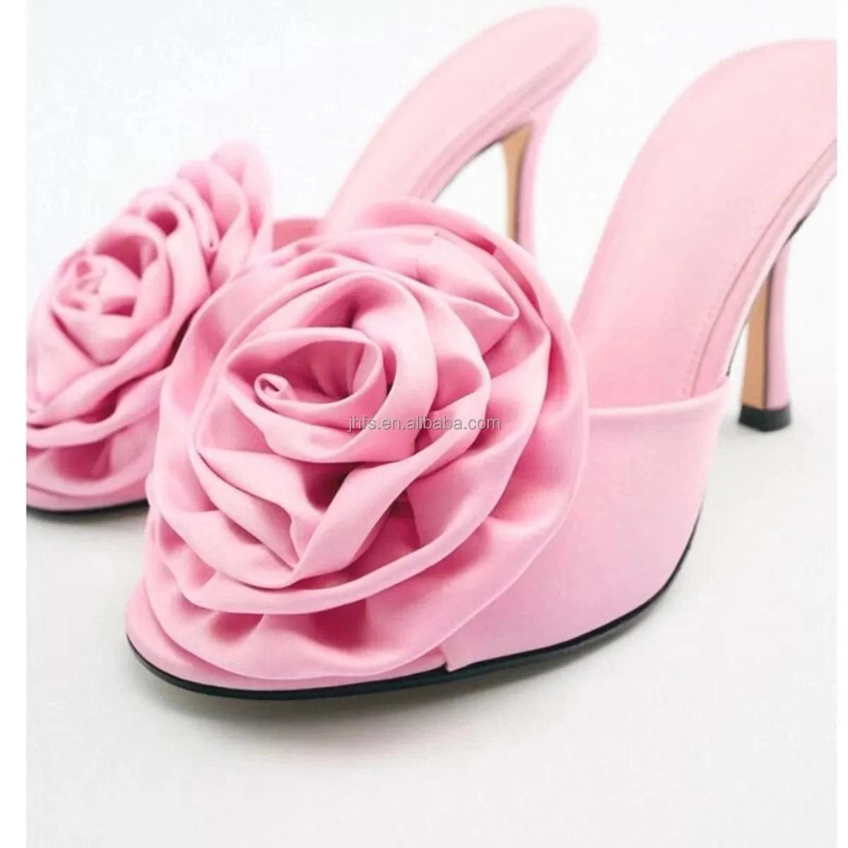 J&H 2022 new design stiletto heeled sandals with big flower pink color casual slipper heels for women and ladies