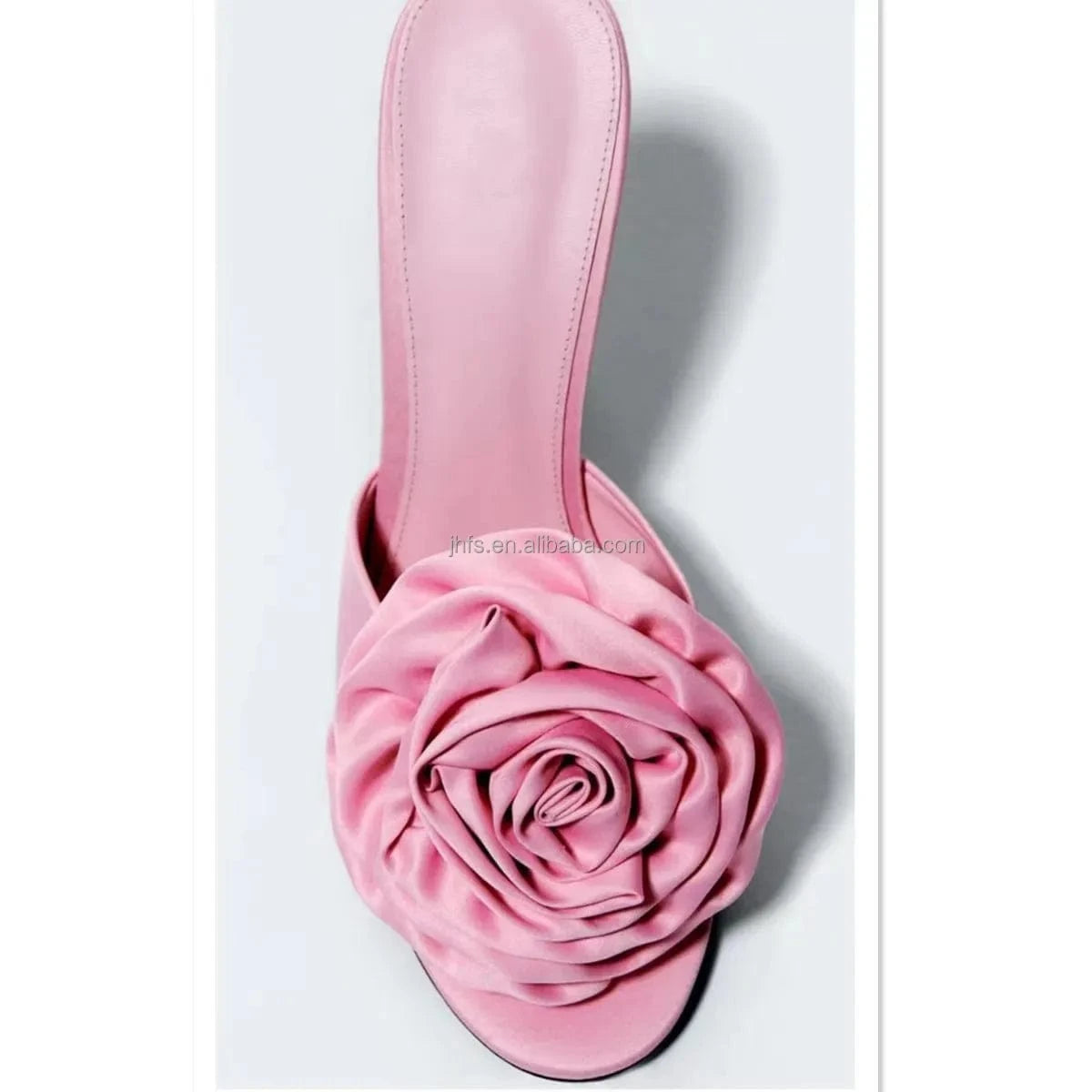J&H 2022 new design stiletto heeled sandals with big flower pink color casual slipper heels for women and ladies