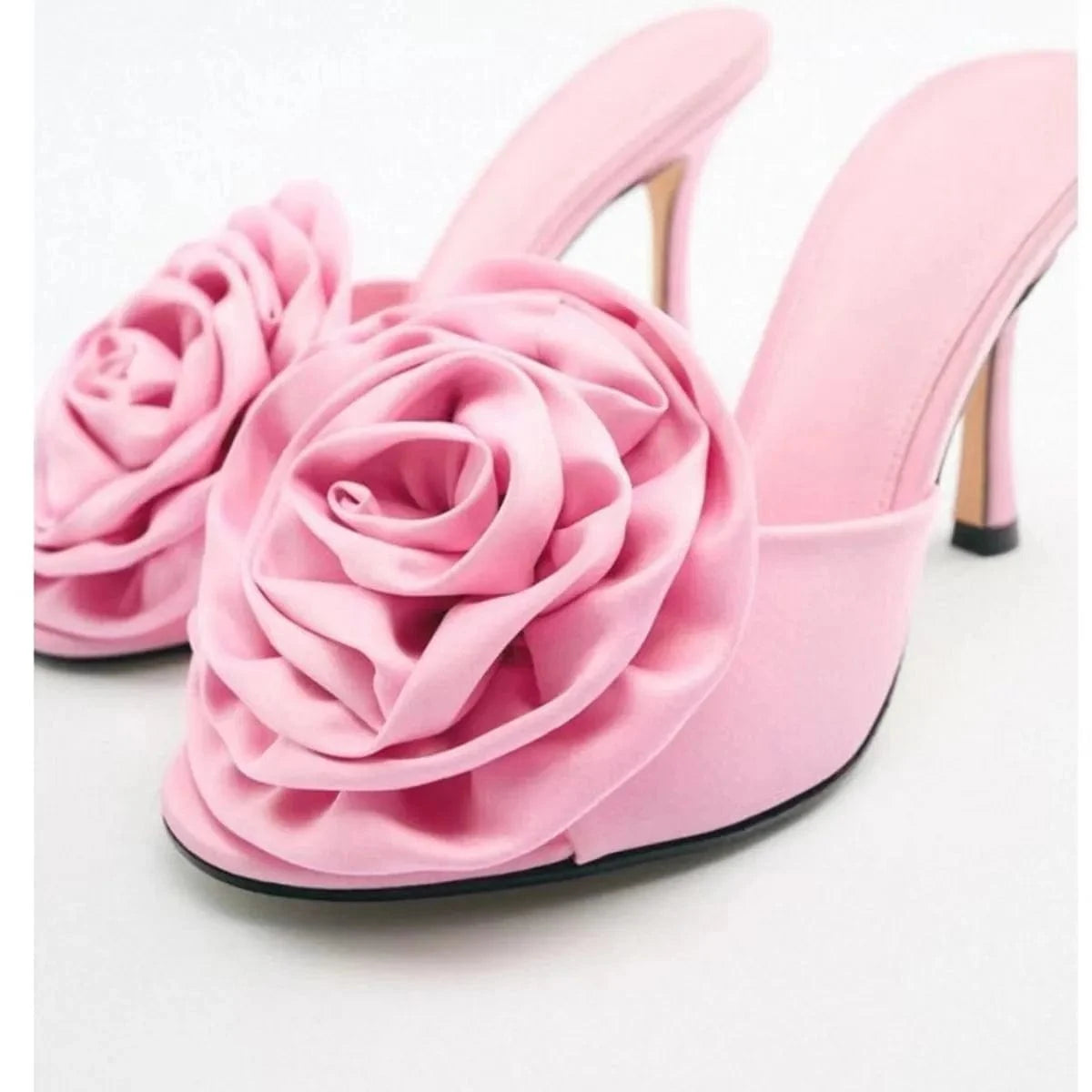 J&H 2022 new design stiletto heeled sandals with big flower pink color casual slipper heels for women and ladies