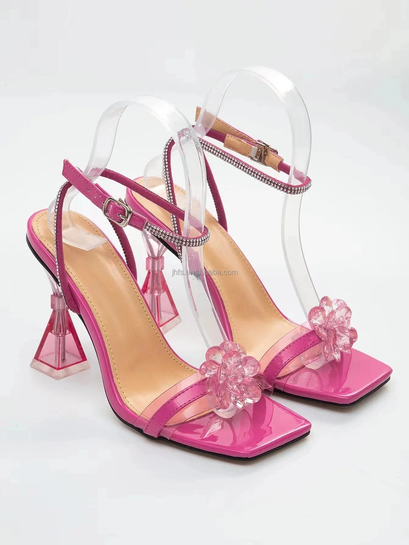 J&H 2023 new arrivals clear heels chic wine glass high heeled sandals women square toe rhinestone summer fashion shoes