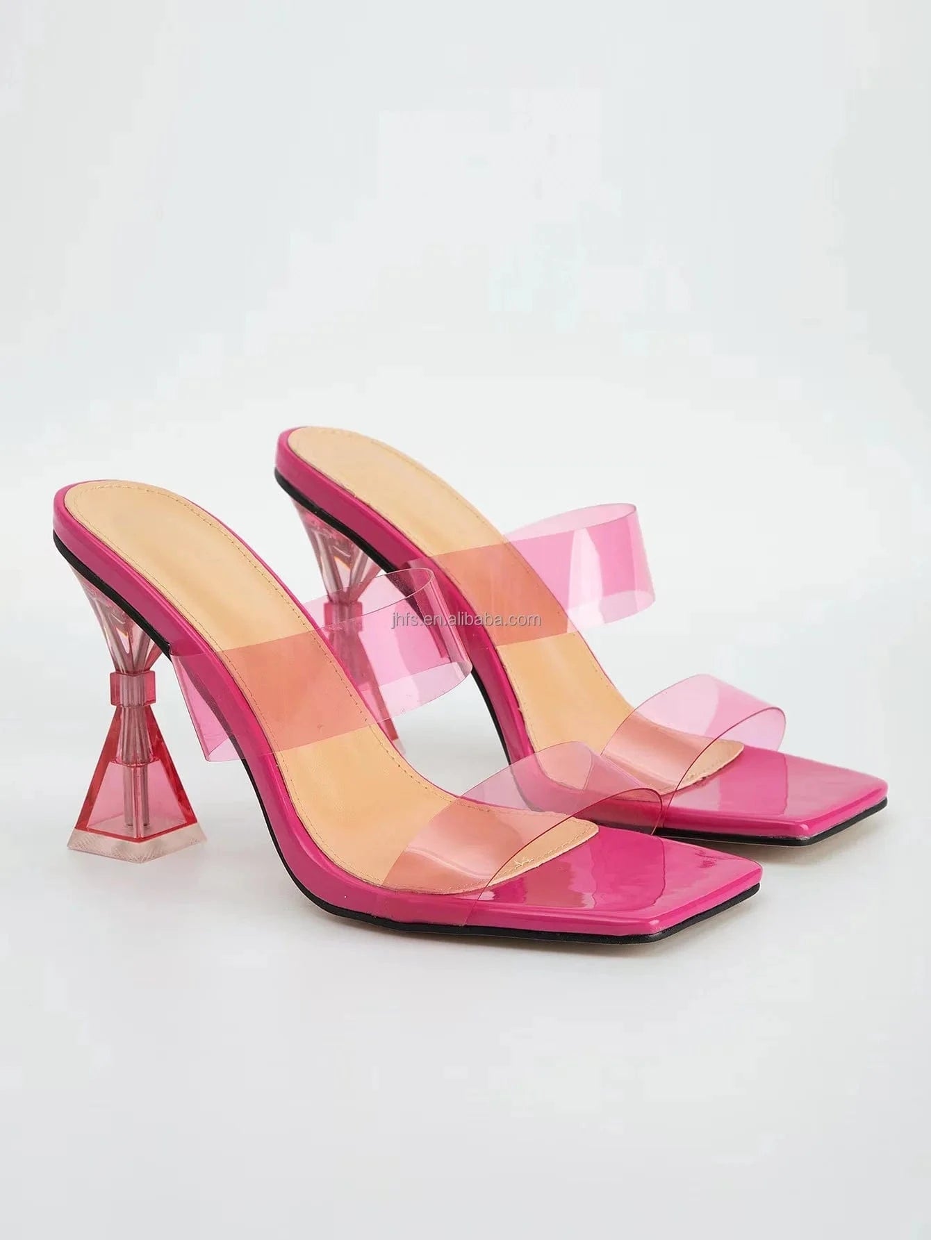 J&H 2023 new arrivals double strap clear heels women sexy wine glass transparent high heel slipper sandals sexy women's pumps