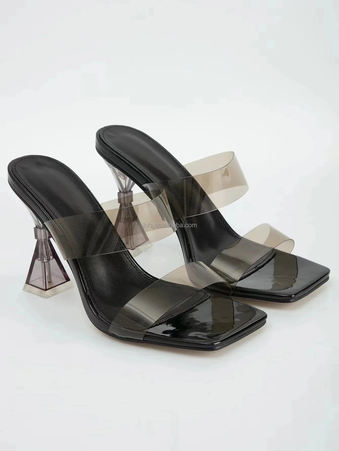 J&H 2023 new arrivals double strap clear heels women sexy wine glass transparent high heel slipper sandals sexy women's pumps