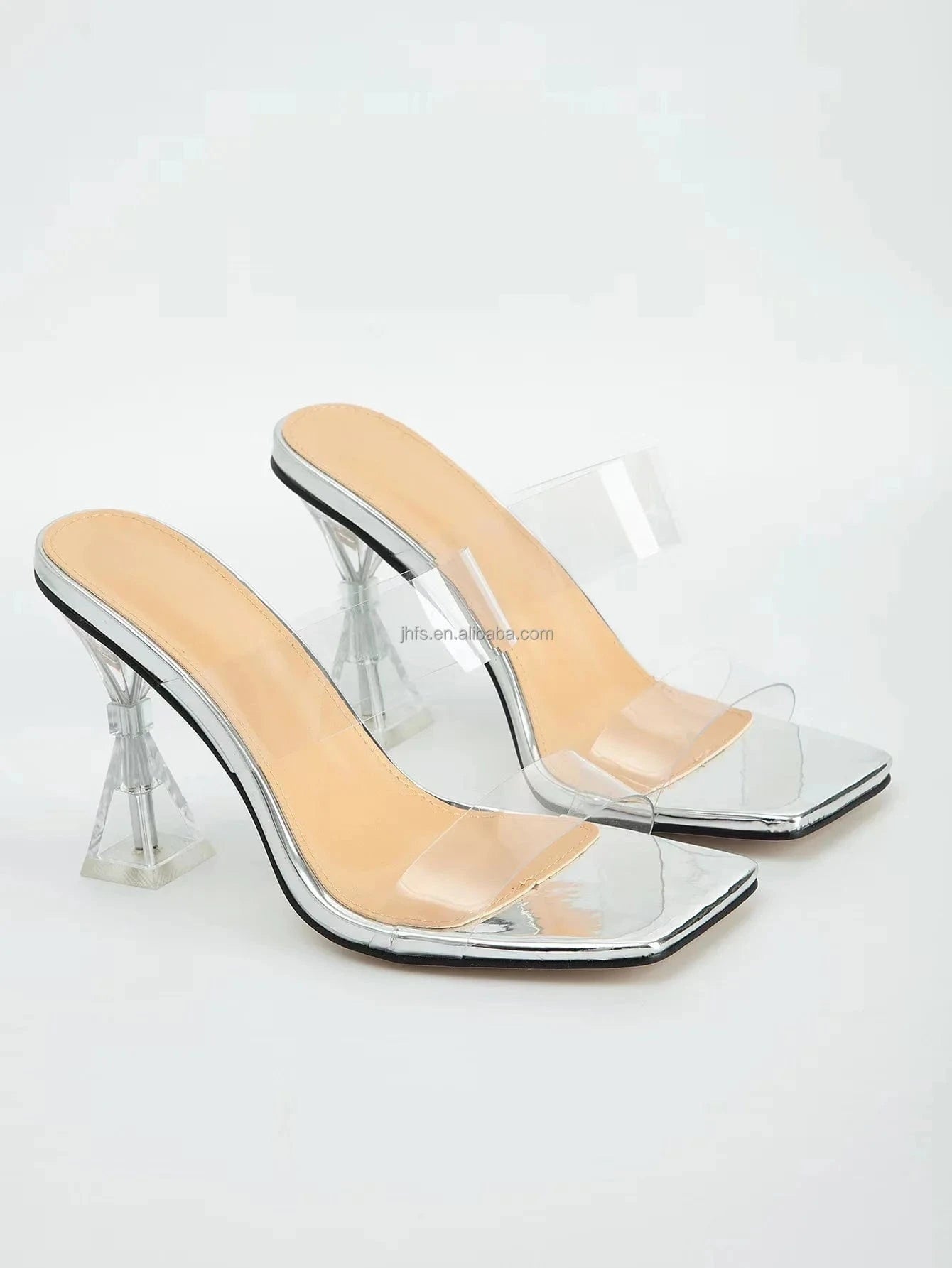 J&H 2023 new arrivals double strap clear heels women sexy wine glass transparent high heel slipper sandals sexy women's pumps