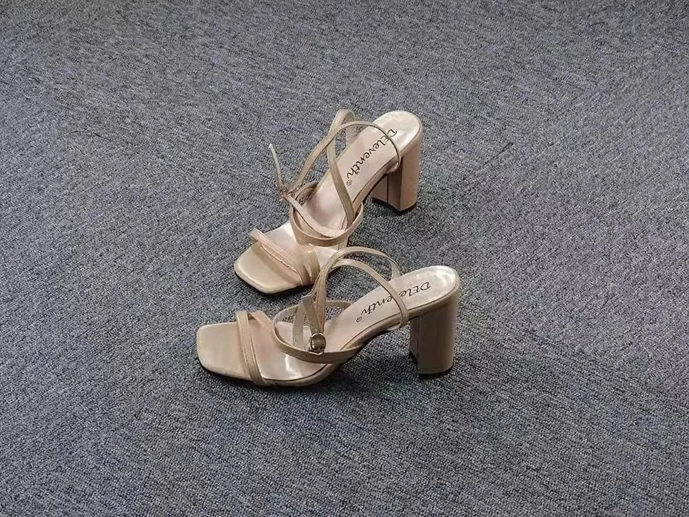 J&H 2023 new trendy sexy chunky heels women 's pumps square toe high heeled sandals summer footwear