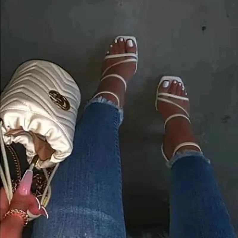 J&H 2023 new trendy sexy chunky heels women 's pumps square toe high heeled sandals summer footwear