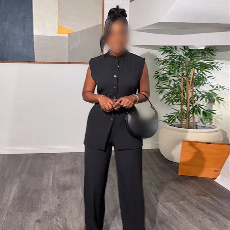 J&H 2024 New Arrivals Sleeveless Top 2 Piece Set Summer Lounge Set Women Two Piece Pants Set