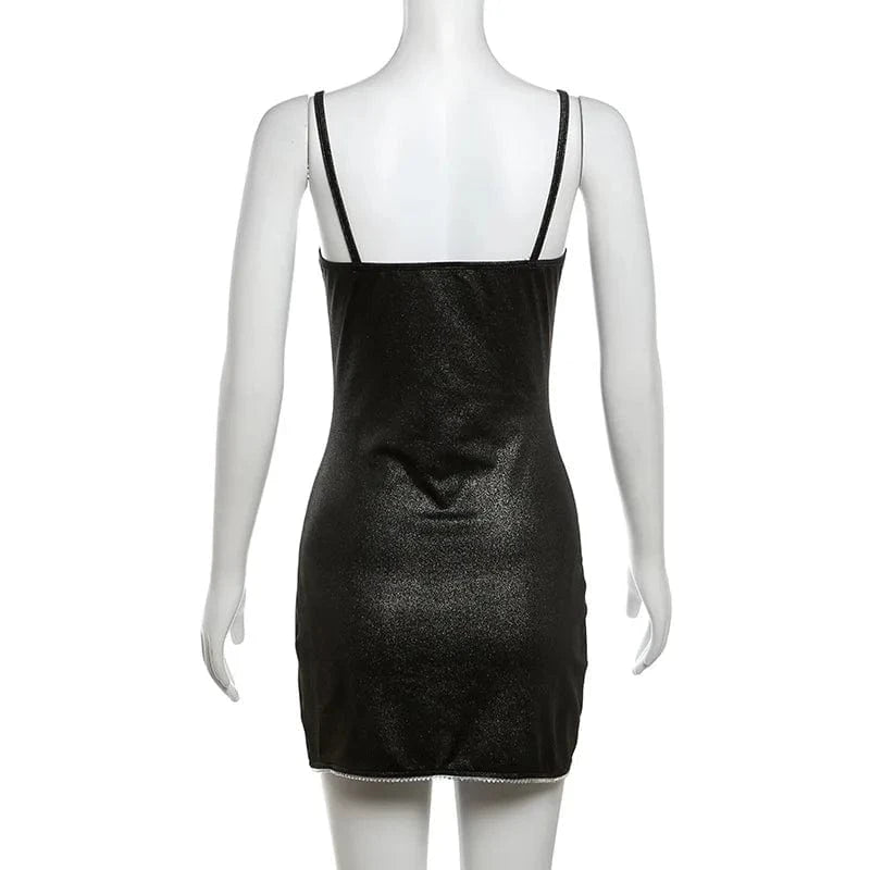 J&H 2024 New Summer Fashion Nail Diamond Sexy Sleeveless Suspender U Neck Low cut Backless Black Party Mini Dress
