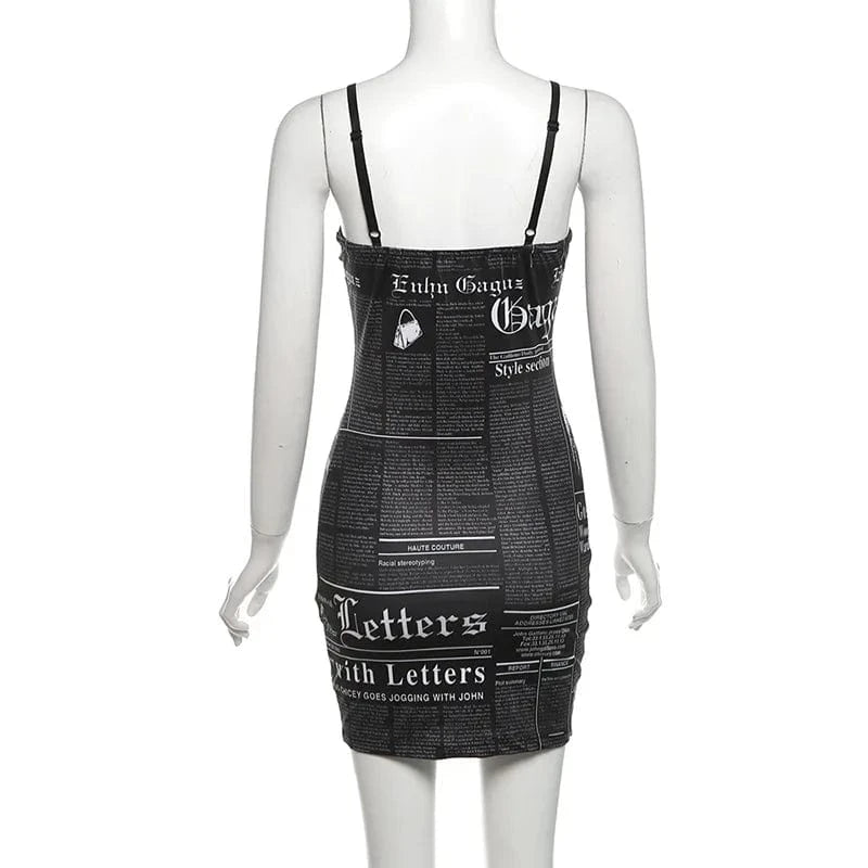 J&H 2024 New Summer Fashion Women's Letter Printed Sleeveless V-neck Sexy Street Low cut Slim Fit Sling Dress