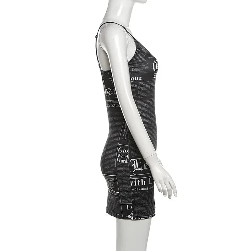 J&H 2024 New Summer Fashion Women's Letter Printed Sleeveless V-neck Sexy Street Low cut Slim Fit Sling Dress