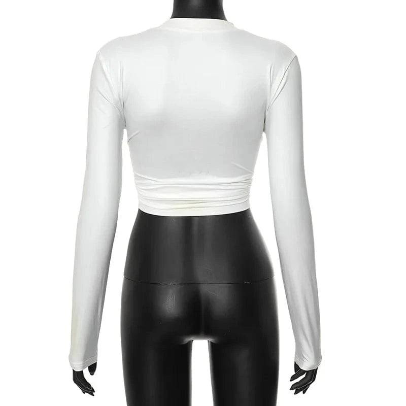 J&H 2024 Spring New Chic Y2K Crop Top Print Open Navel Slim Fit Fashion Half Cut Out Cardigan T-Shirt