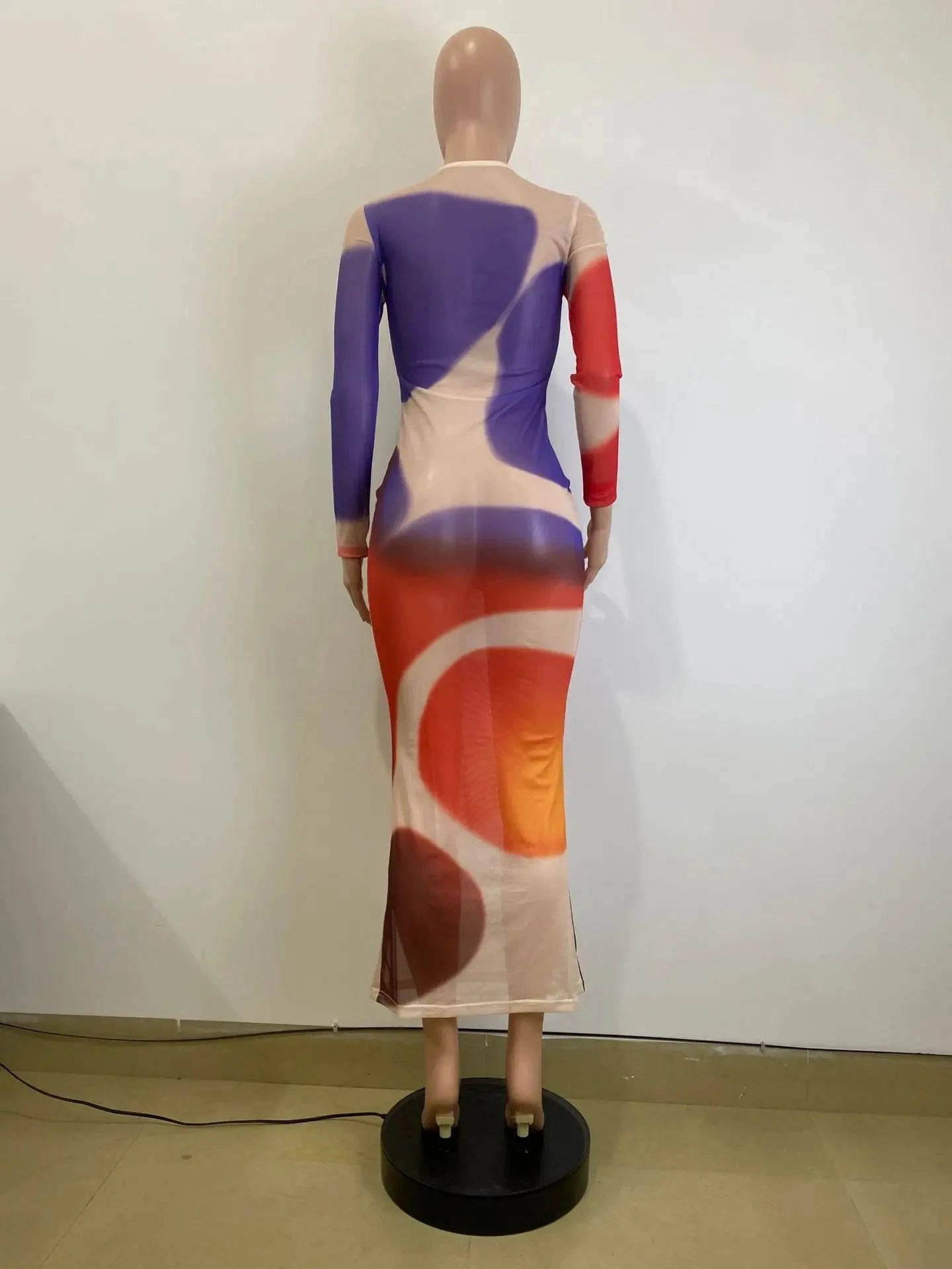 J&H 2024 Spring New European and American Fashion Sexy Print Round Neck Slim Fit Wrap Hip Dress