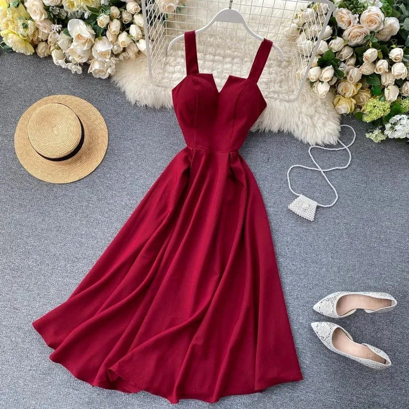 J&H 2024 Summer Women V-Neck Sleeveless Backless Retro Solid Color Long Female Casual Boho Dresses