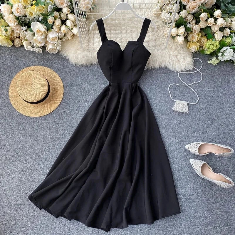 J&H 2024 Summer Women V-Neck Sleeveless Backless Retro Solid Color Long Female Casual Boho Dresses