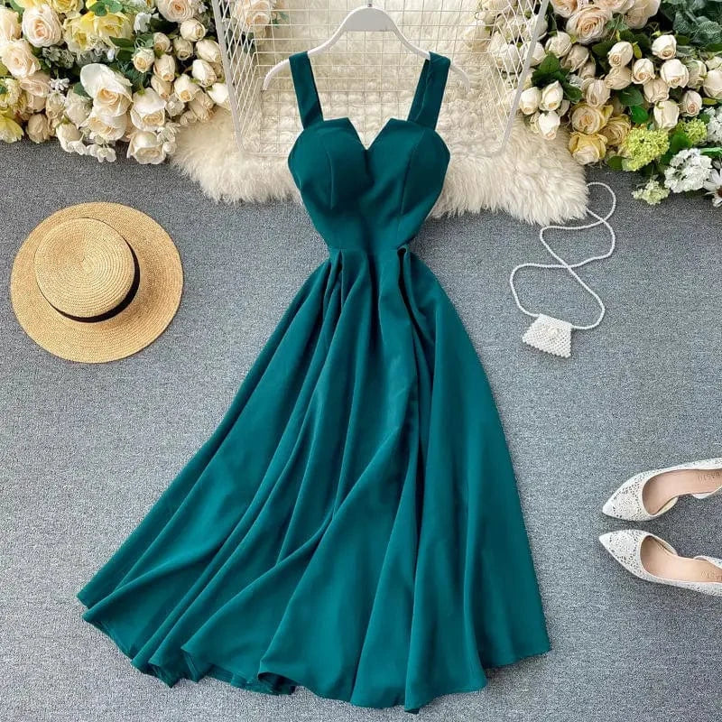 J&H 2024 Summer Women V-Neck Sleeveless Backless Retro Solid Color Long Female Casual Boho Dresses