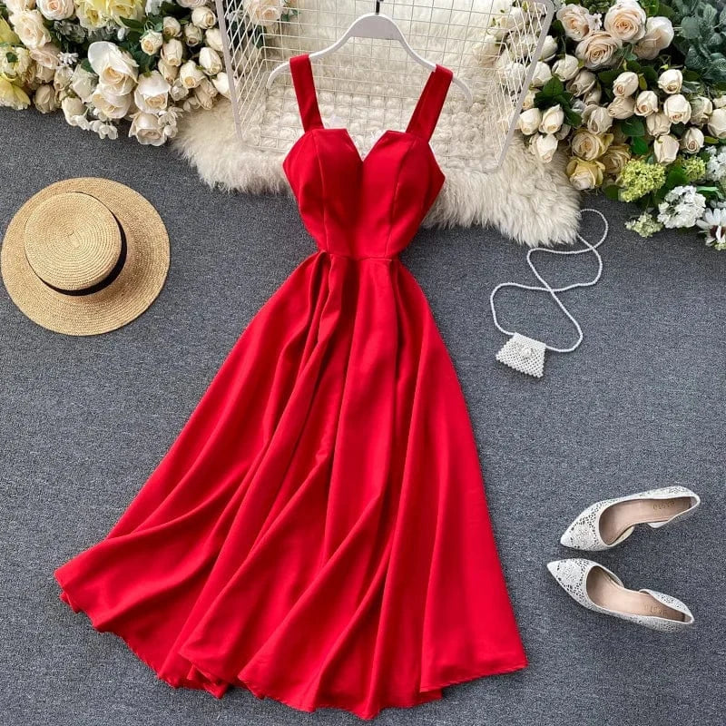 J&H 2024 Summer Women V-Neck Sleeveless Backless Retro Solid Color Long Female Casual Boho Dresses