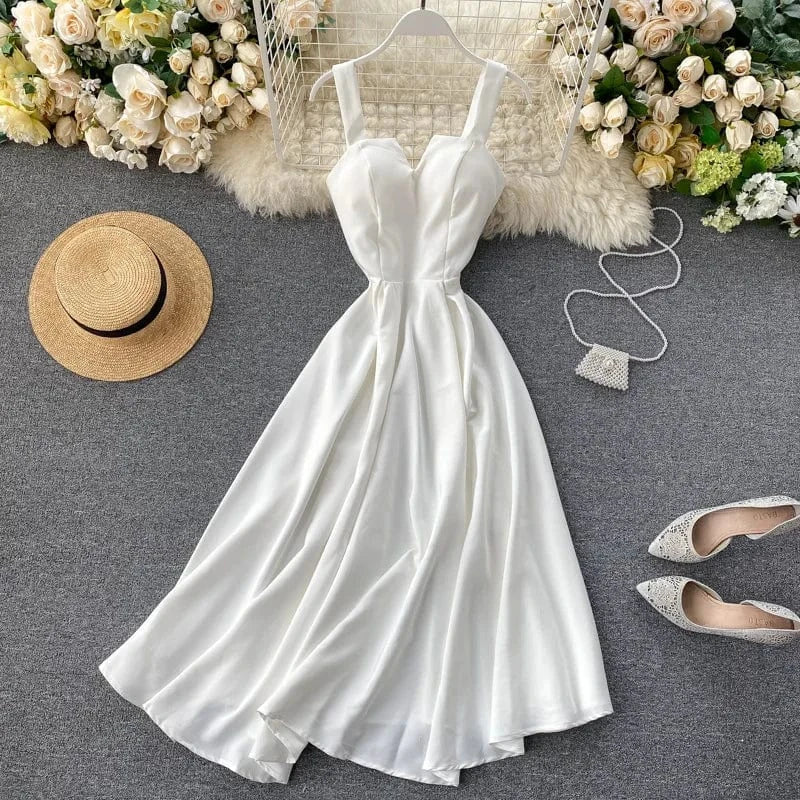 J&H 2024 Summer Women V-Neck Sleeveless Backless Retro Solid Color Long Female Casual Boho Dresses