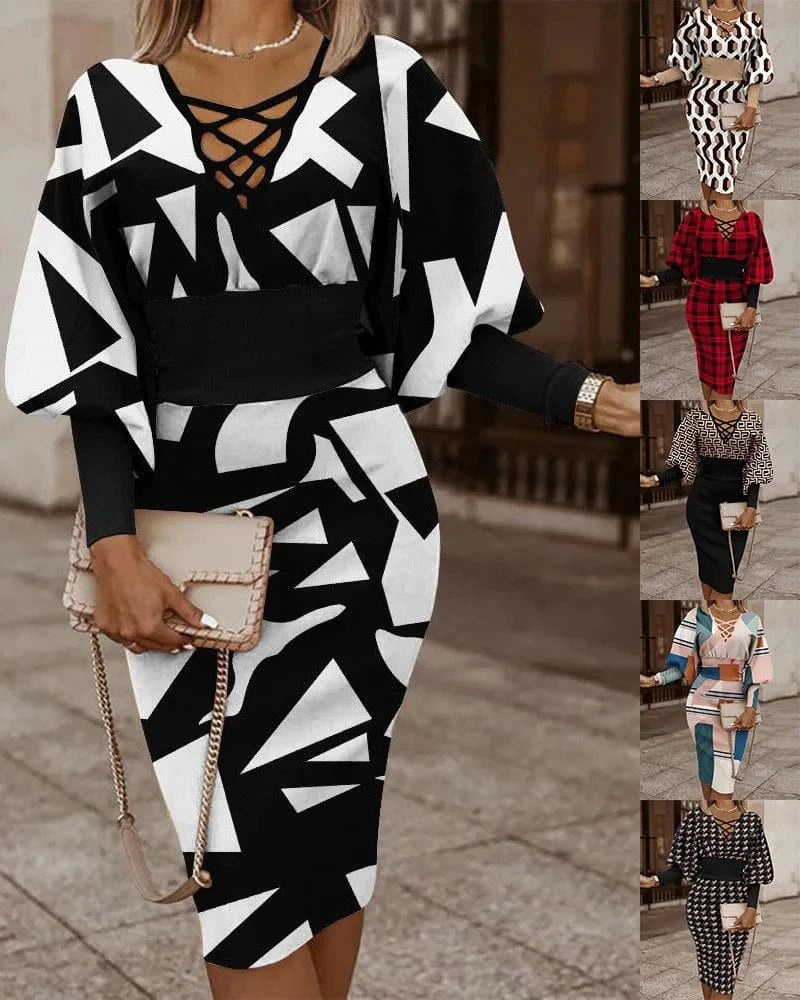 J&H 2New Design Spring 2024 Office Elegant Business Bodycon Midi Dress Stripe Long Sleeve Casual Dress